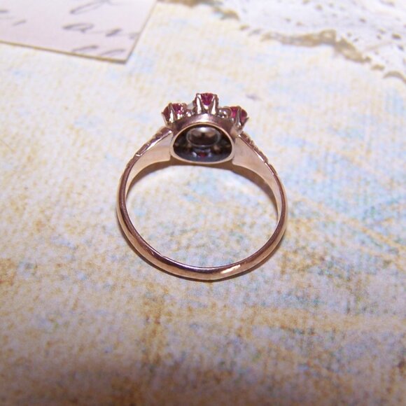Antique Victorian 14K Gold Moonstone Pink Quartz Engagement Ring - Size 5 - Picture 11 of 12